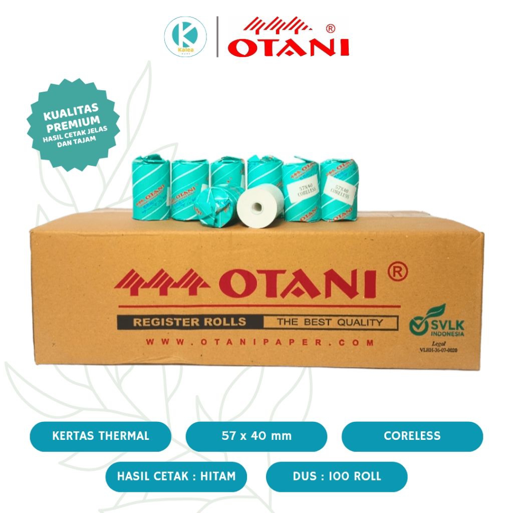 

Kertas Struk Thermal 57x40 mm Coreless OTANI Thermal Struk Kasir EDC Thermal 58mm Hasil Cetak Hitam Perdus isi 100 Roll