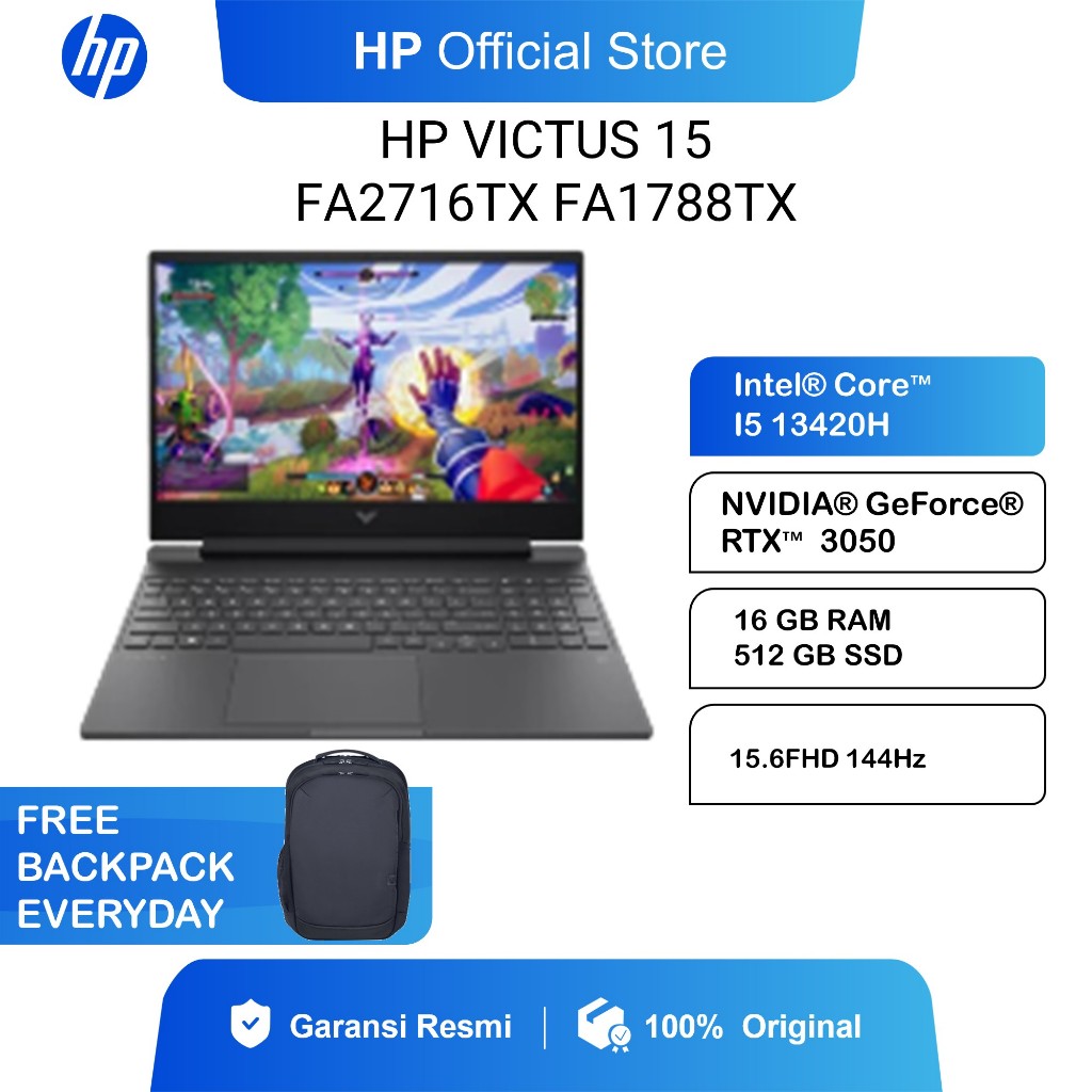 LAPTOP HP  VICTUS 15 I5 13420H RTX3050 6GB RAM 16GB 512GB SSD 15.6FHD 144HZ BLIT WIN 11 HOME + OHS 2