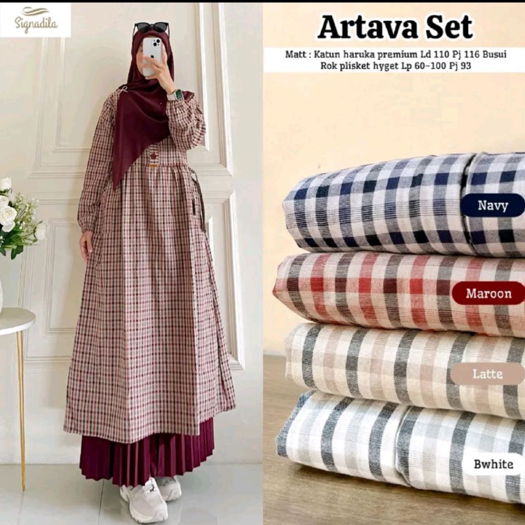 FASHION MUSLIM ARTAVA SET ROK PLISKET