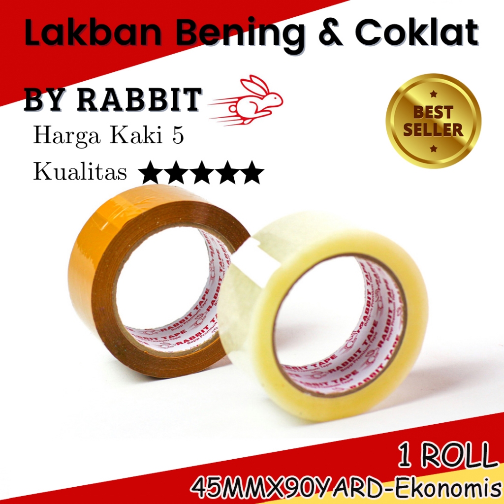 

Lakban Bening - Lakban Cokelat RABBIT TAPE Ekonomis 45mm x 90 Yard