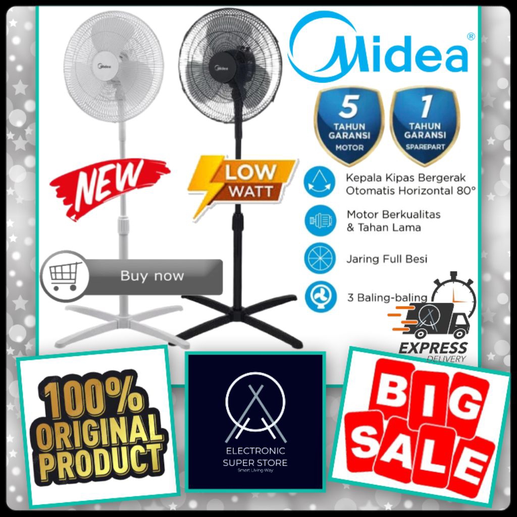 KIPAS ANGIN MIDEA MFS160M0BDW MFS160M0BDK MFS-160M0 MFS160 SUPER LOW WATT KIPAS STAND FAN 16INCH MID