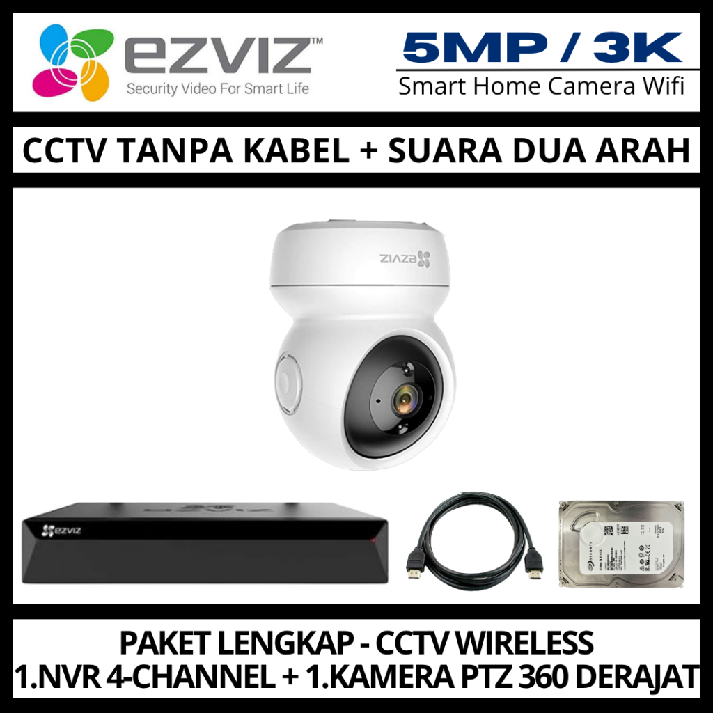 Paket CCTV EZVIZ 5MP 4 Channel 1 Kamera CCTV WIFI Camera Wireless Kamera Wifi