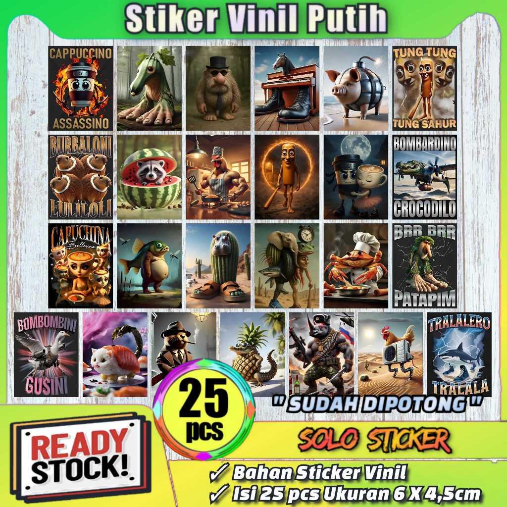 

Paket 25 pcs Stiker Anomali Tung Tung Tung Sahur Anti Air, Sudah Dipotong
