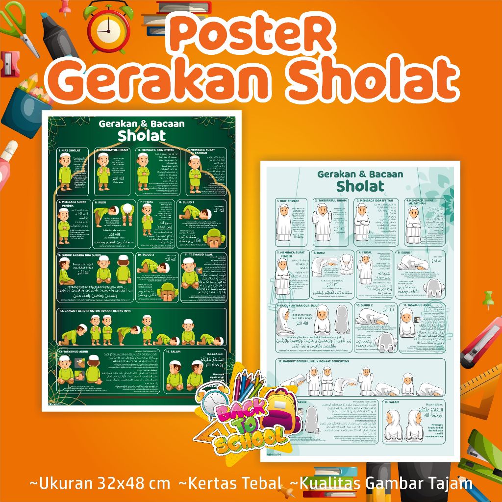 Poster Islami Gerakan dan Doa Sholat - poster edukasi anak islami bacaan solat