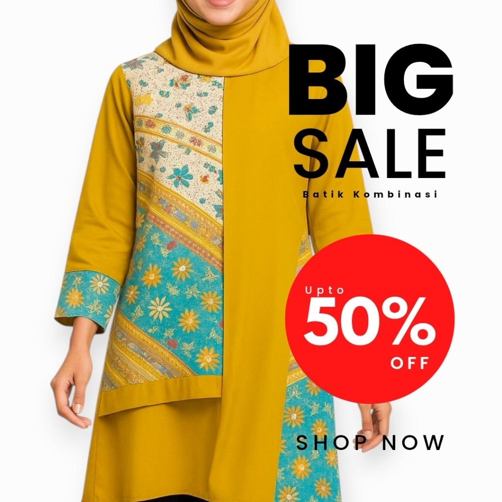 Baju Batik Wanita | Tunik Batik Kombinasi | Blus Batik Kombinasi | Batik Modern | Baju Batik Jumbo |