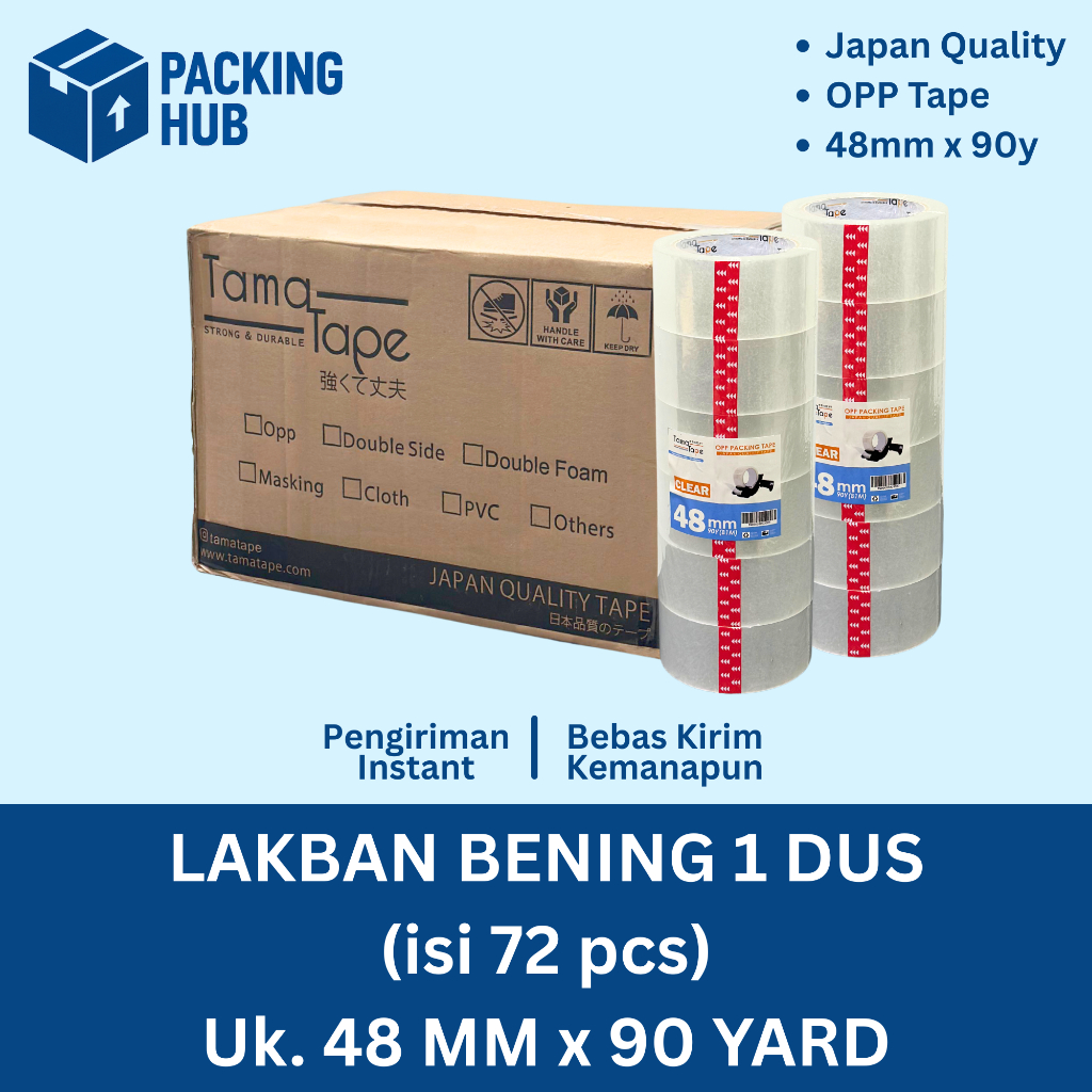 

(1 DUS ISI 72 PCS) LAKBAN BENING 48 MM x 90 YARD TAMA (2 INCH) / SOLATIP OPP CLEAR / ISOLASI BENING / TAMA TAPE