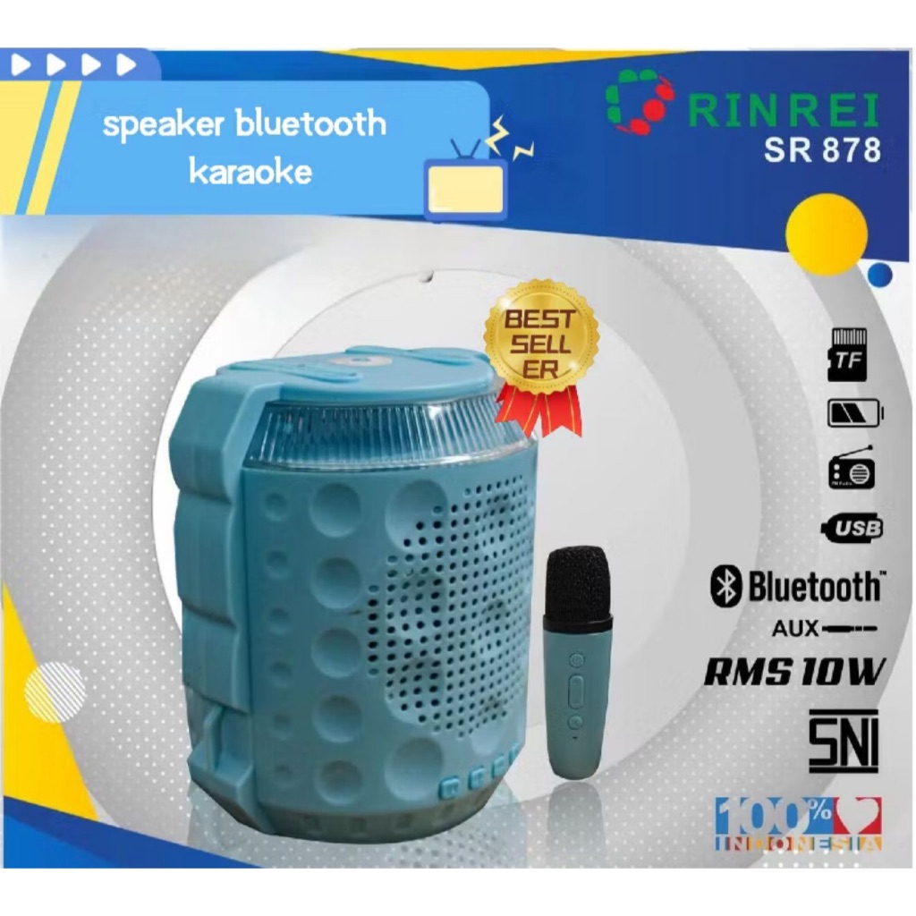 Speaker Karaoke Rinrei SR 878 / Speaker Bluetooth Karaoke dengan Microphone Wireless