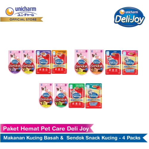 Paket Hemat Pet Care Deli Joy Makanan Kucing Basah & Sendok Snack Kucing - 4 Packs