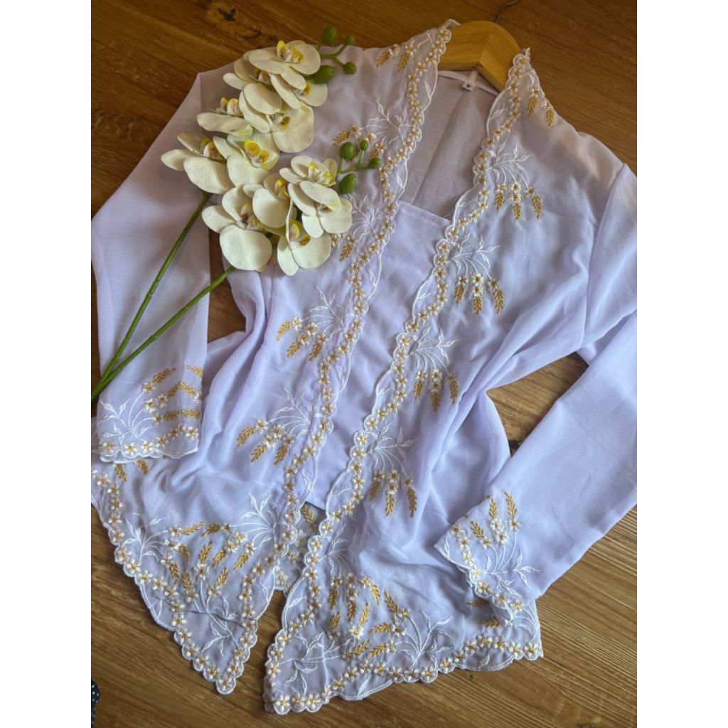 kebaya bali bordir spesial putih list emas baju kutubaru wanita modern adat polos putih bersih (keba