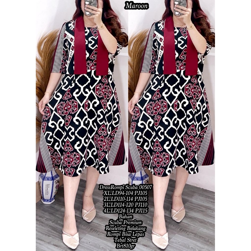FER 00507 / ASD 31241 DRESS ROMPI SCUBA IMPORT / DRESS BATIK WANITA / DRESS WANITA JUMBO / READY / R