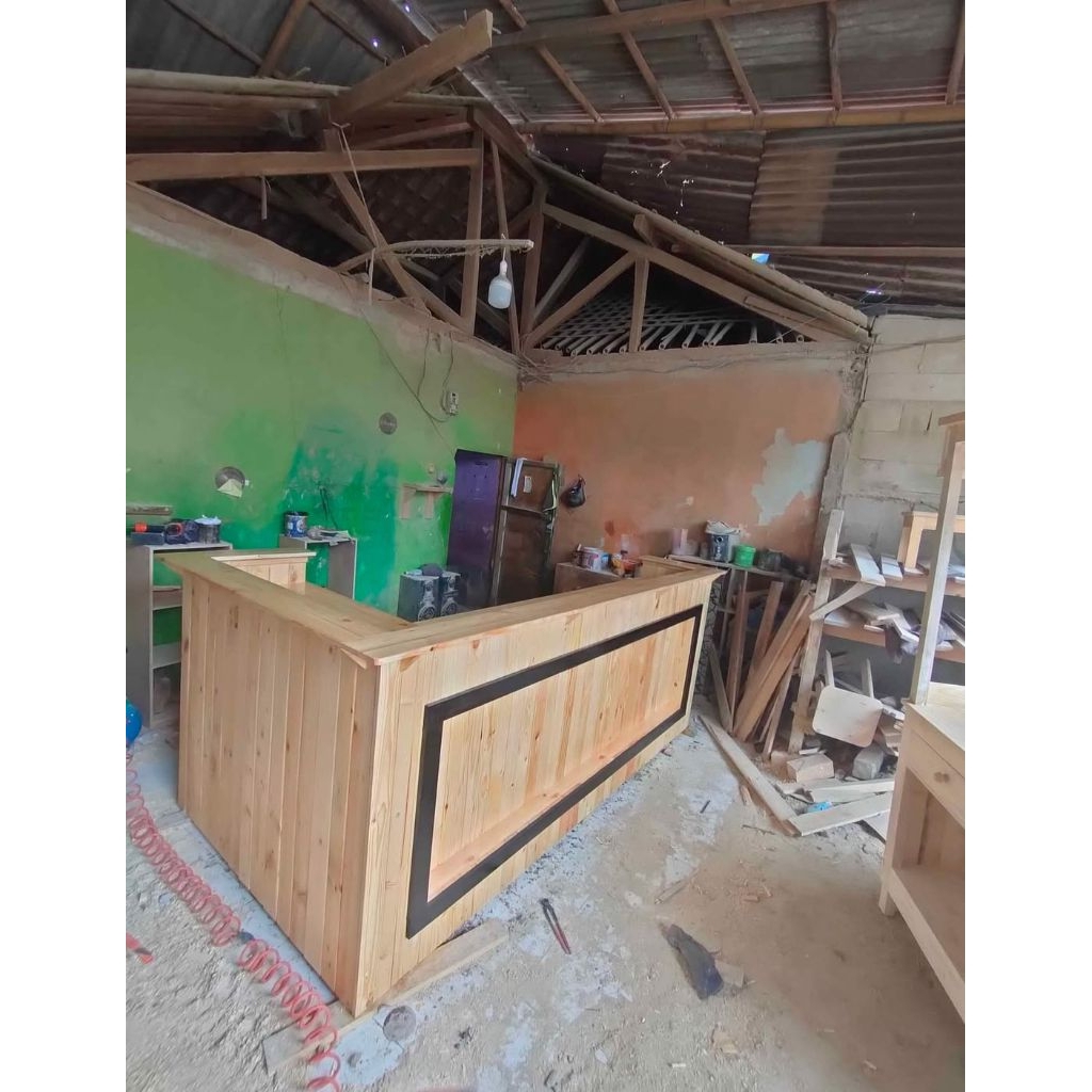 meja bar/ meja kasir warkop bahan jati  belanda