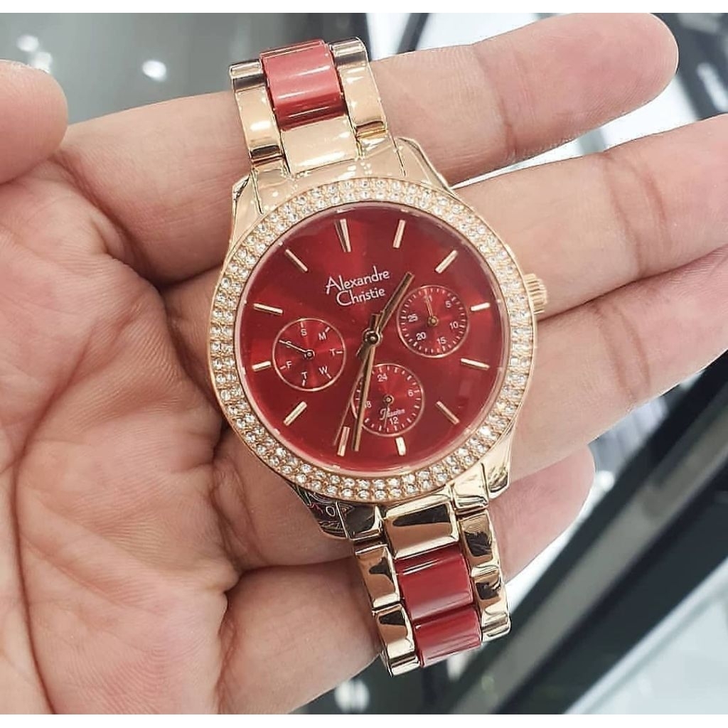 ORIGINAL GARANSI RESMI 1 TAHUN JAM TANGAN WANITA ALEXANDRE CHRISTIE ANALOG RANTAI STAINLESS KERAMIK 