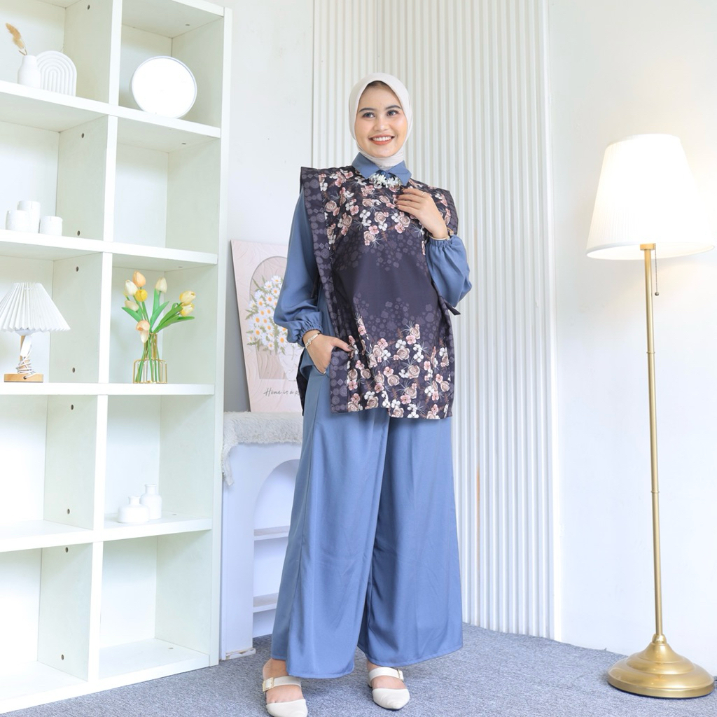 new kayana ld 120 dan 140 one set jumbo l-5xl big size 3in1 setelan tunik panjang + celana kulot