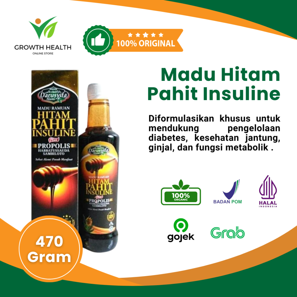 

Madu Hitam Pahit Insulin Plus Habbatussauda Sambiloto Darusyifa