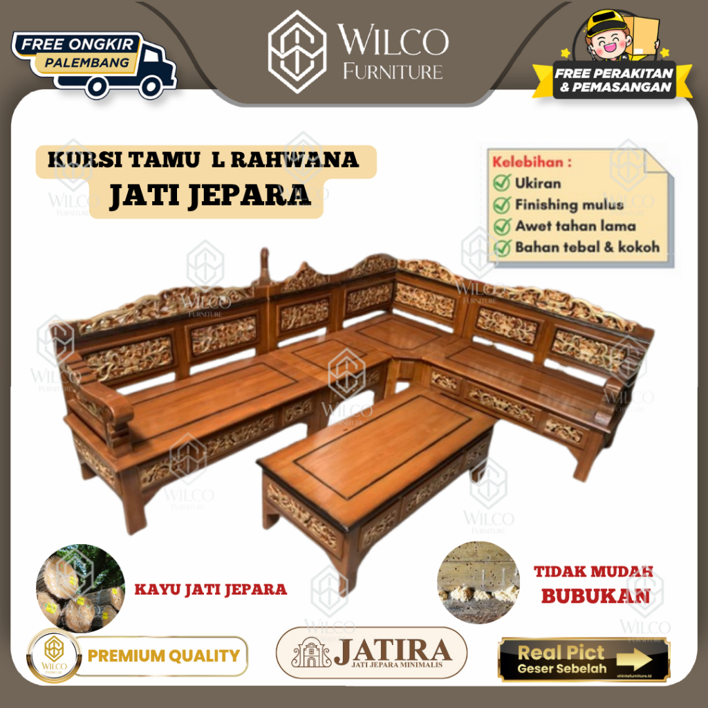 Sofa Jati L Jati Rahwana Jepara | Kursi Sofa Tamu Sudut Jati Jepara Minimalis | Sofa Tamu JATIRA Mur