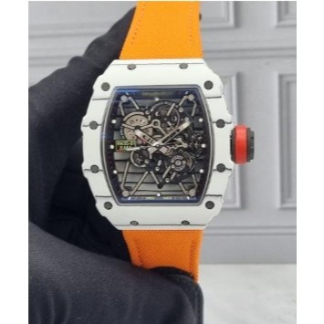 RM 27-02 NADAL WHITE CARBON 44MM ORANGE NYLON STRAP SWISS AUTOMATIC CARBON CASE ORANGE STRAP