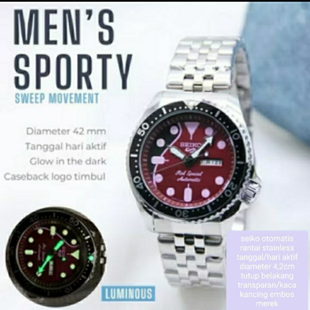 jam tangan otomatis premium rantai stainless tanggal hari jam tangan SK 5 diver automatic/tanpa bate