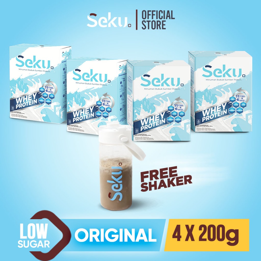 

SEKU Susu Whey Protein Low Sugar Rasa Original 200g - Paket Bundling