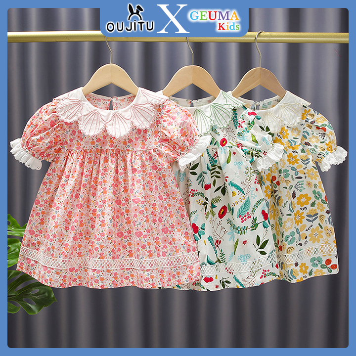 Dress Anak Perempuan Kerah Rumbai Cantik Bahan Katun Premium 1thn-6thn by Oujitu