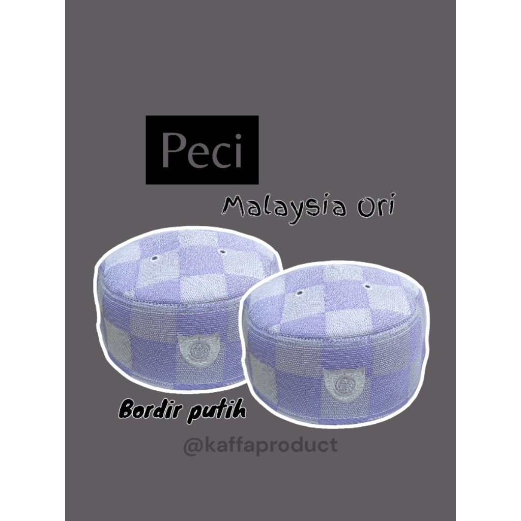 Peci Malaysia Ori- putih-Bordir-Kopiah Muslim Dewasa