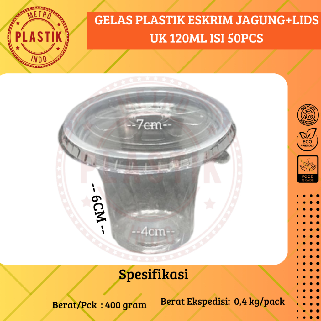 Gelas Plastik Eskrim Jagung Jasuke + Lids Cup Ulir 120ml @50pcs