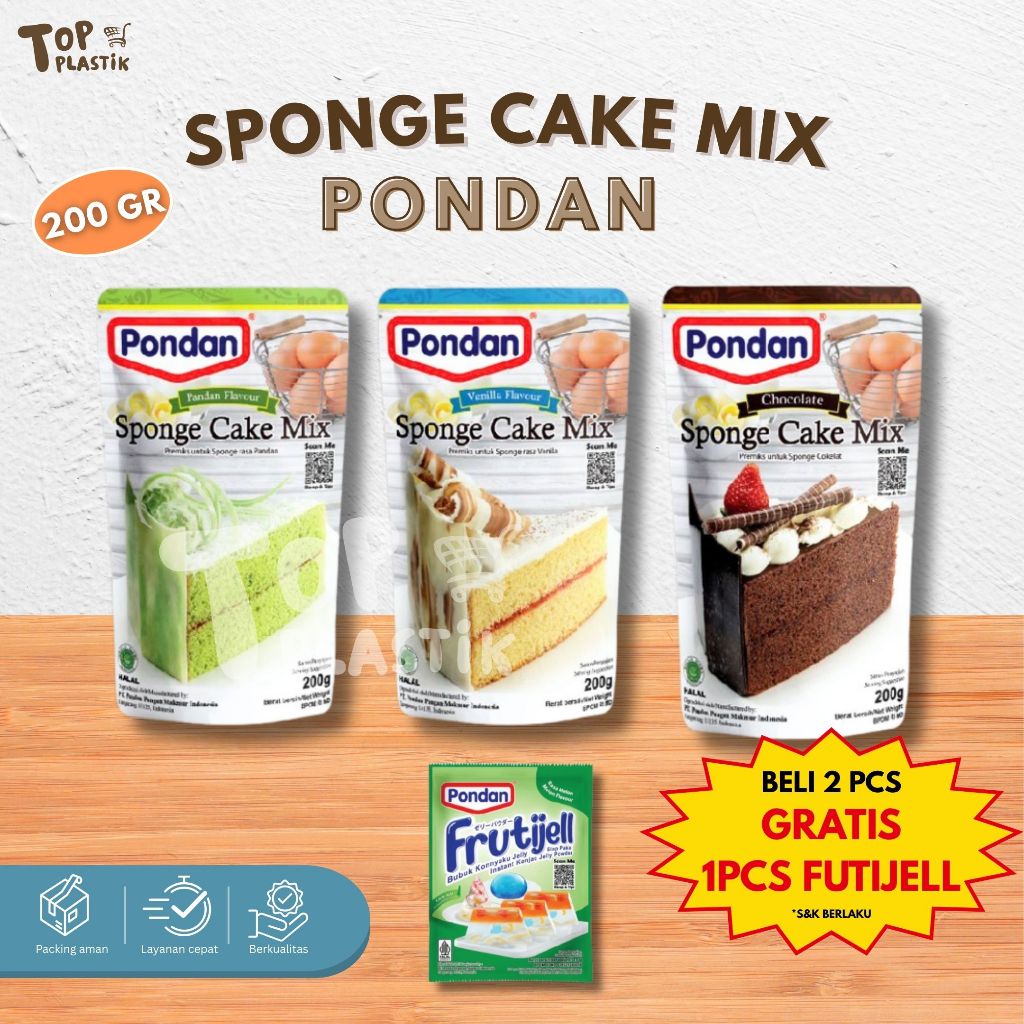 

PONDAN SPONGE CAKE MIX POUCH RASA PANDAN, VANILLA, COKLAT POUCH 200GR / CAKE PANDAN