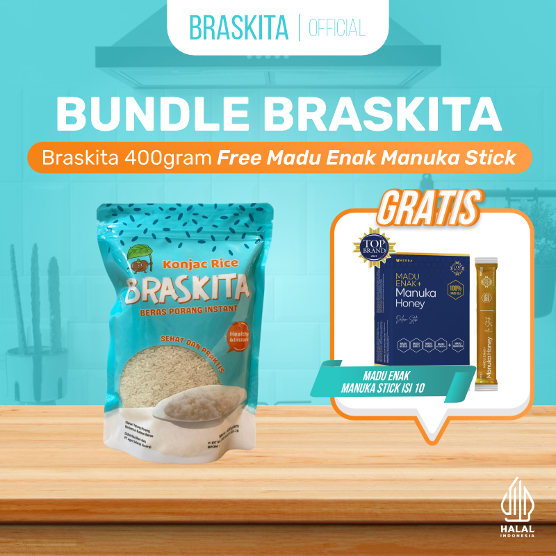 

BRASKITA Beras Porang 400Gr + Madu Enak Manuka MGO50 - 1 Box isi 10 Stick - Madu Asli