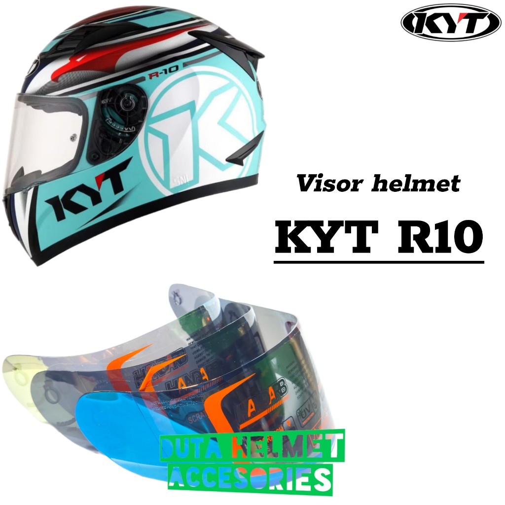 Kaca helm KYT R10 - flat visor helmet kyt r10 iridium blue red gold hitam bening silver