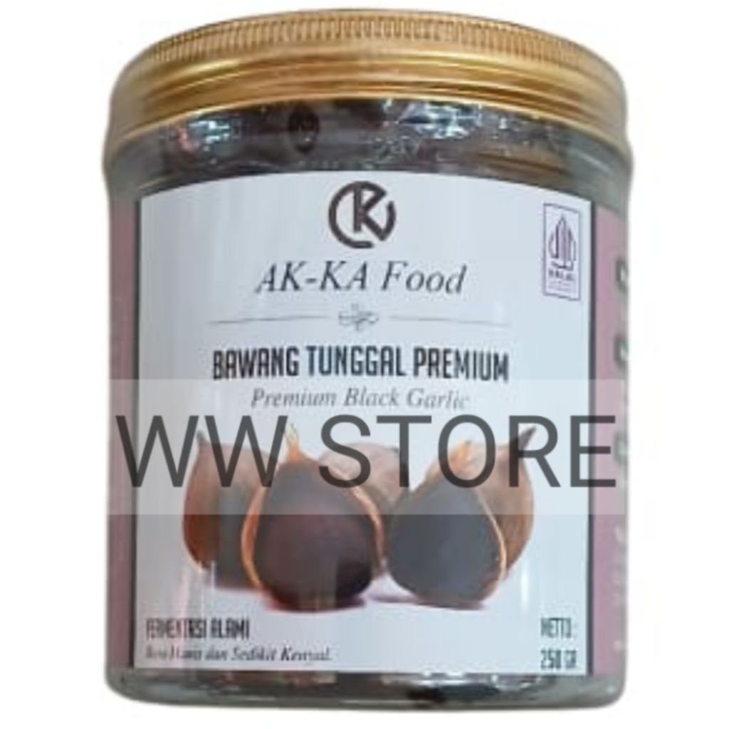 

Herbal alami bawang putih tunggal lanang hitam fermentasi alami halal natural fermented AK - KA Food premium black single clove mono bulb pearl solo garlic botol bottle 250g