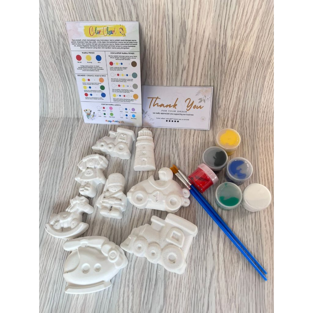 

paket lukis gypsum terlengkap tema kendaraan dengan 6 pcs cat dan 2 kuas