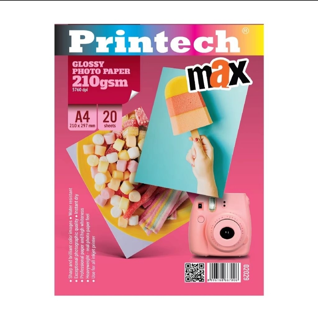 

1 Pak Kertas Photo Glossy A4 210 Gsm Isi 20 Lembar PRINTECH