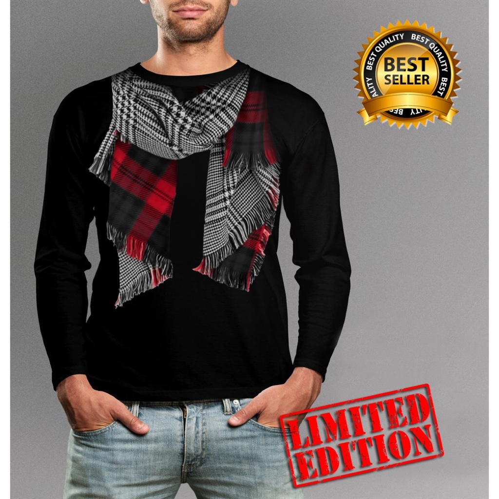 Baju Kaos Pria Distro Lengan Panjang Motif Sorban merah