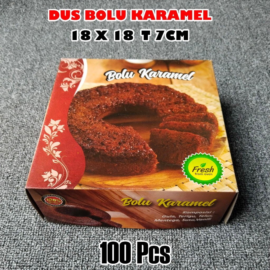 

Dus Bolu Karamel Ukuran L 18x18 T 7CM 100Pcs Laminasi Bawah Bahan Kertas Duplex