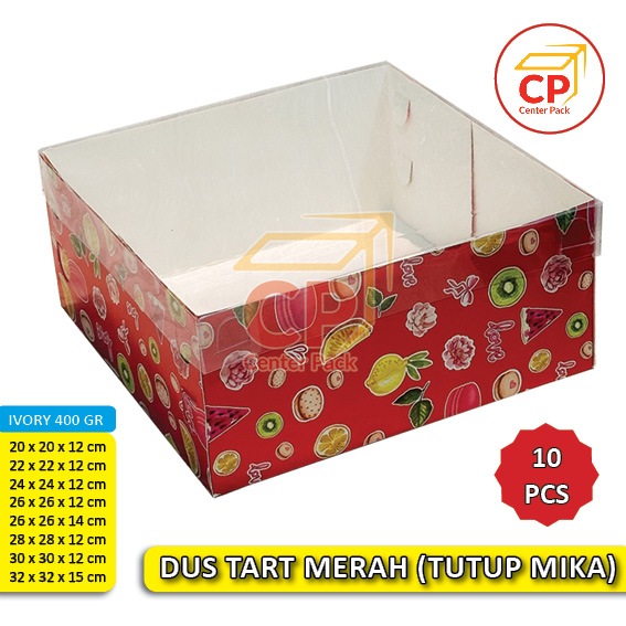 (10PCS) Dus Tart Merah 20x20x12 22x22x12 24x24x12 26x26x12 26x26x14 28x28x12 30x30x12 32x32x15 Tutup