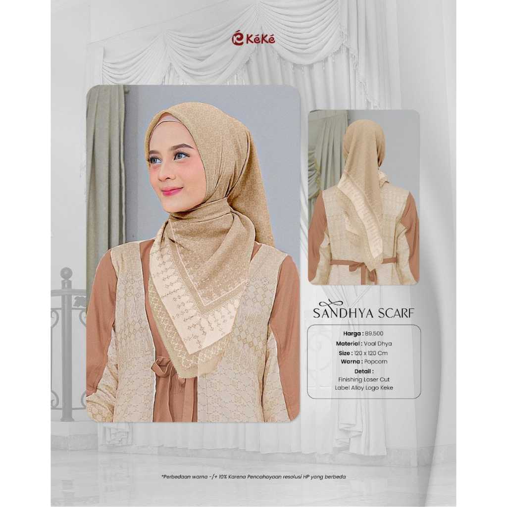 KEKE HIJAB SEGIEMPAT MOTIF SANDHYA SCARF POPCORN, PALE GREEN, BABY PINK