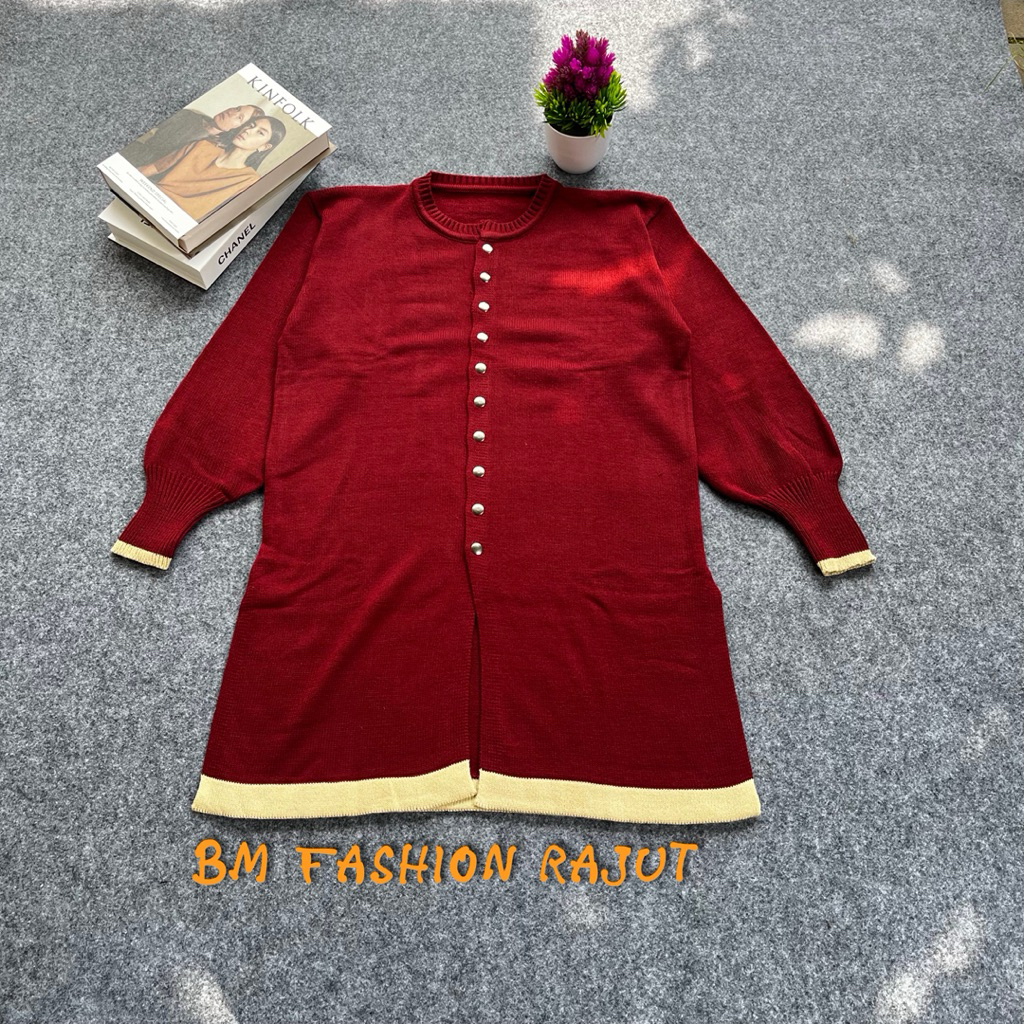 MILA LONG TUNIK - BLUSE atasan cardigan rajut wanita kancing depan premium Korean stayle
