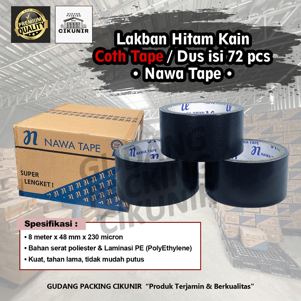 

Lakban Hitam Kain 48mm x 8 meter Cloth Tape Hitam 1 DUS - Nawa