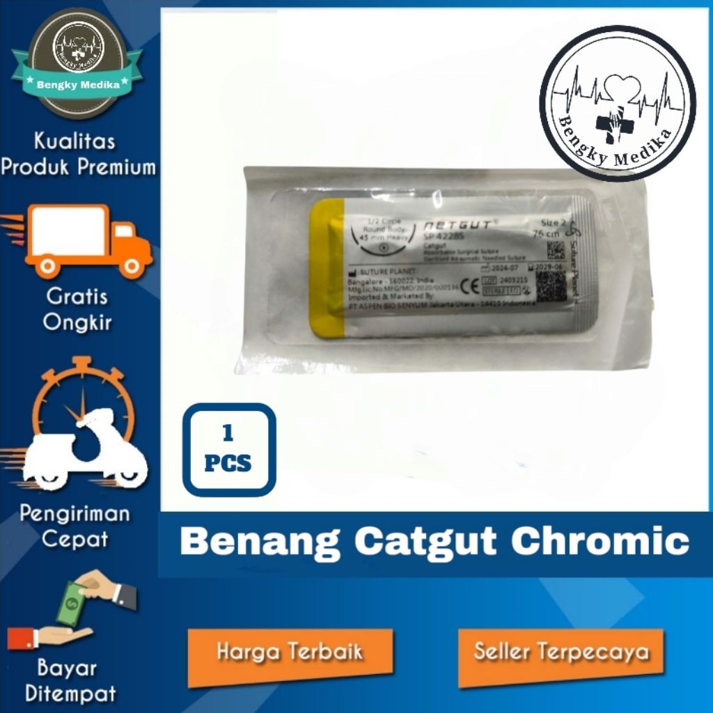 1pcs Benang Catgut Chromic Dengan Jarum Sature Planet  Chromic 2.0 Chromic 3.0  76cm