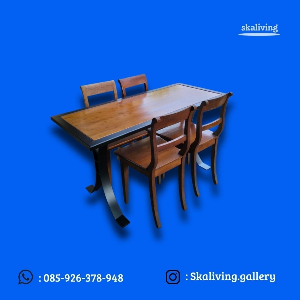 set meja makan Holand kombinasi besi minimalis kayu jati set meja makan holand minimalis set meja ma
