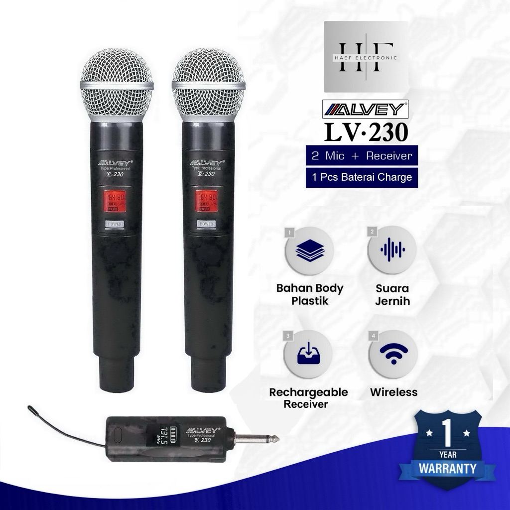 Microphone Wireless 2 Mic ALVEY LV-230 Mik Wireless Mik Karaoke Mik Vokal HF_Electronic