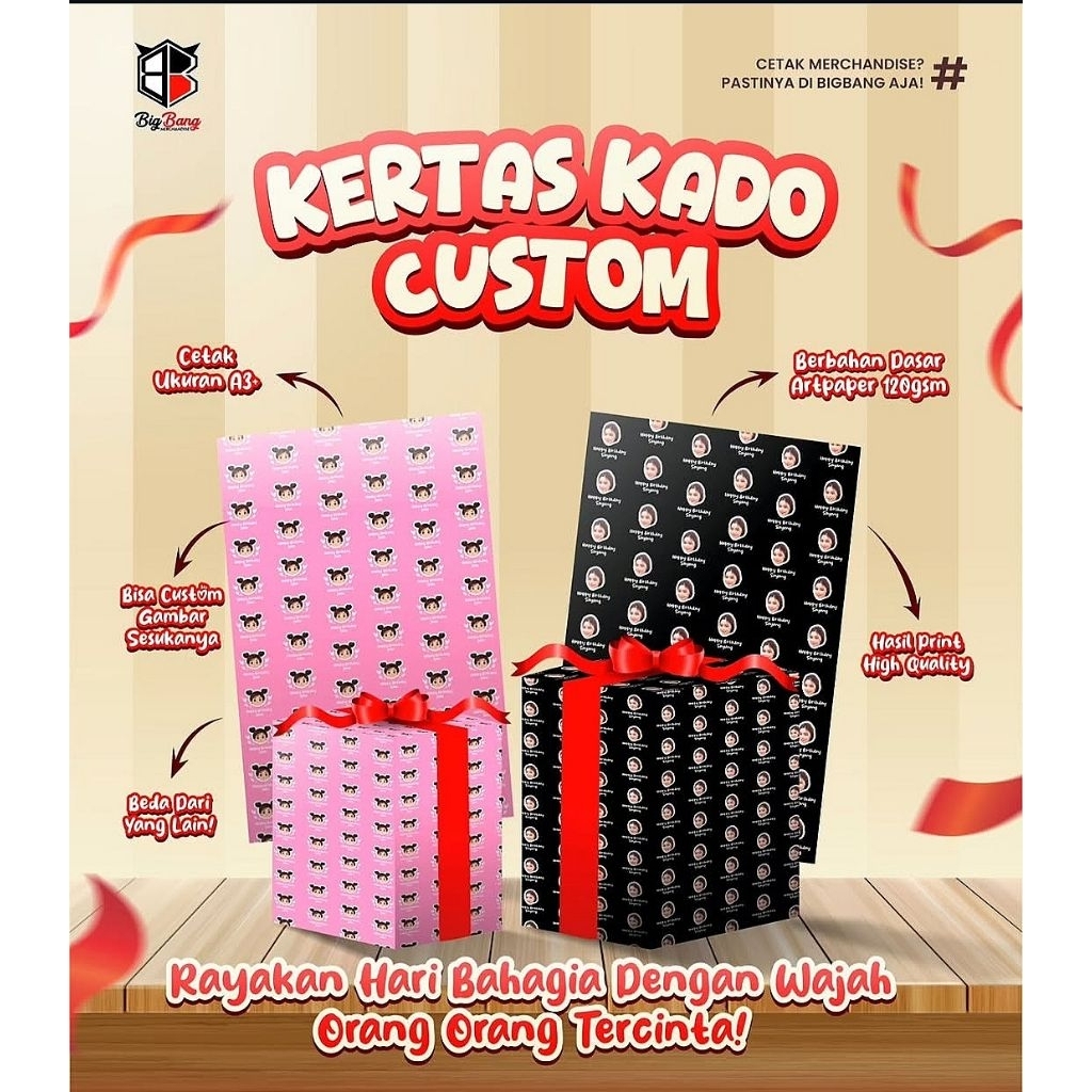 

Kertas Kado Custom | bisa gunakan foto / gambar favorit kamu | desain bisa request