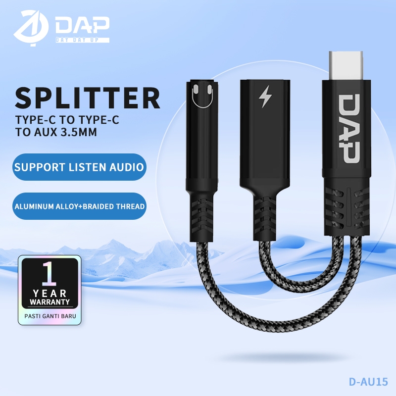 DAP D-AU15 Audio Splitter Type C to Type C & Female Jack 3.5mm Support Listen - Garansi 1 Tahun