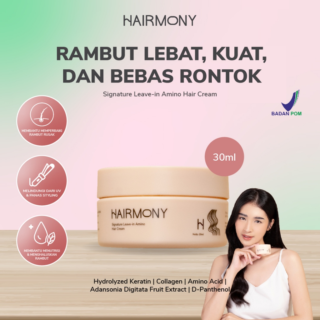 Hairmony Signature Leave-in Amino Hair Cream - mengandung Panthenol, keratin dan collagen. Krim ramb