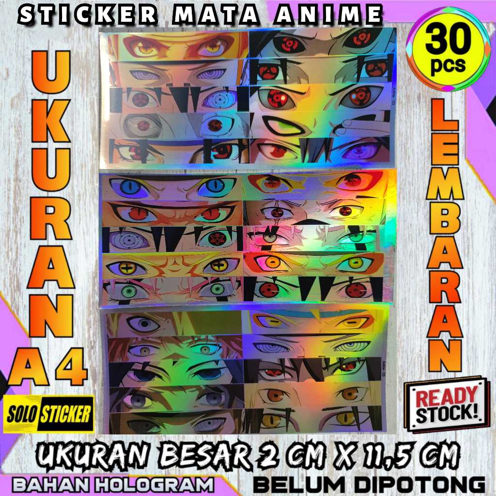 

30 Pcs Stiker Mata Anime Hologram Lembaran Belum Dipotong