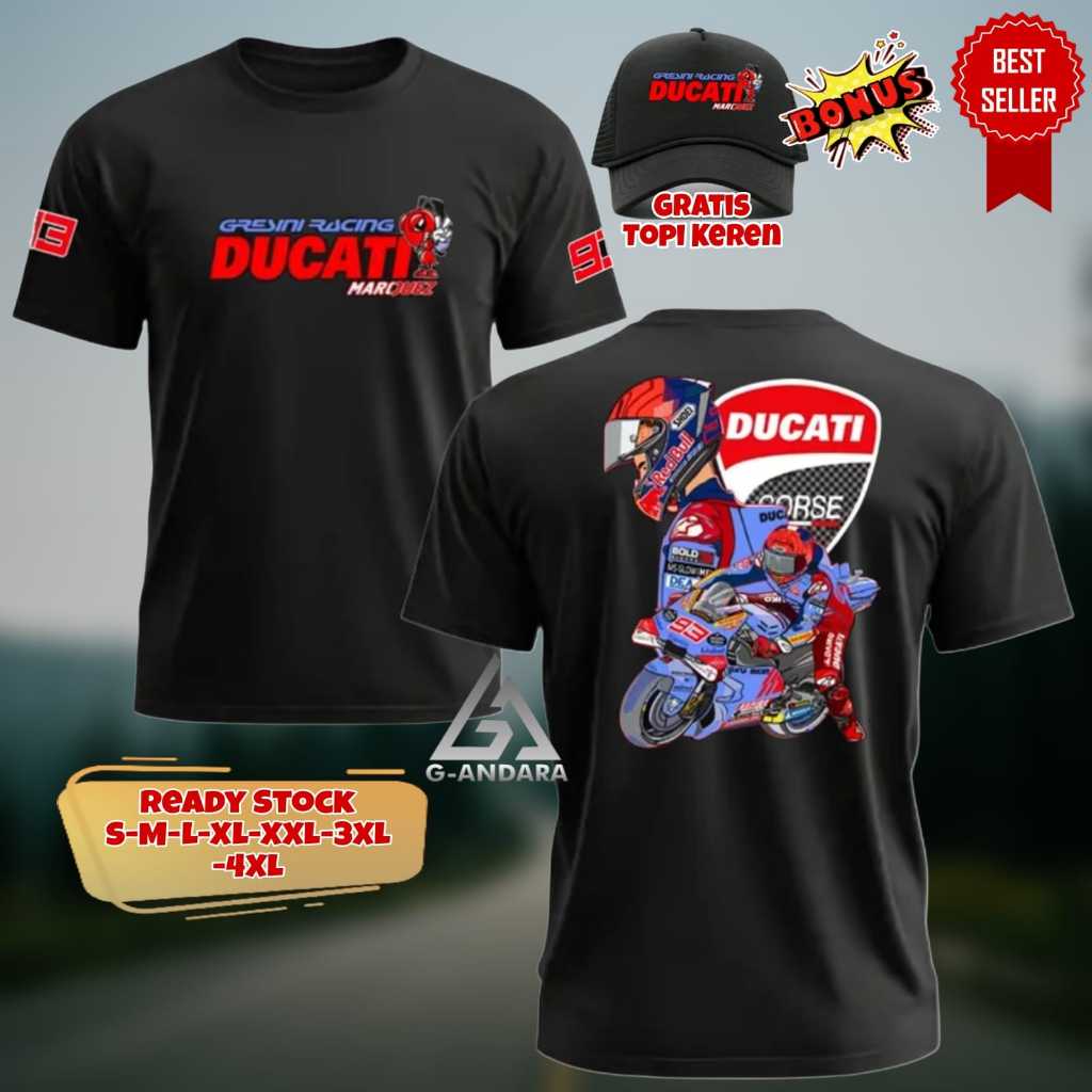 KAOS MOTOGP DUCATI MARQUEZ DESAIN TERBARU REDAY LENGAN PENDEK DAN LENGAN PANJANG BONUS TOPI