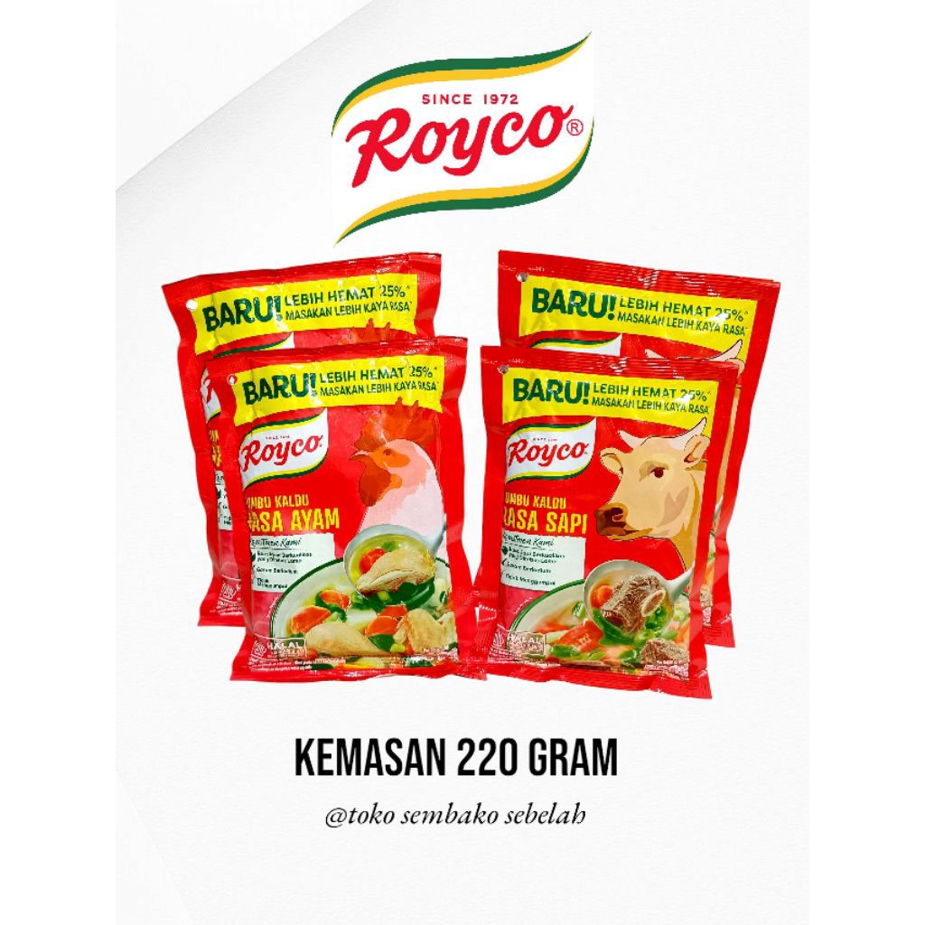

Royco BUMBU KALDU Penyedap Makanan Rasa Ayam Dan Sapi Beryodium Kemasan 220gr