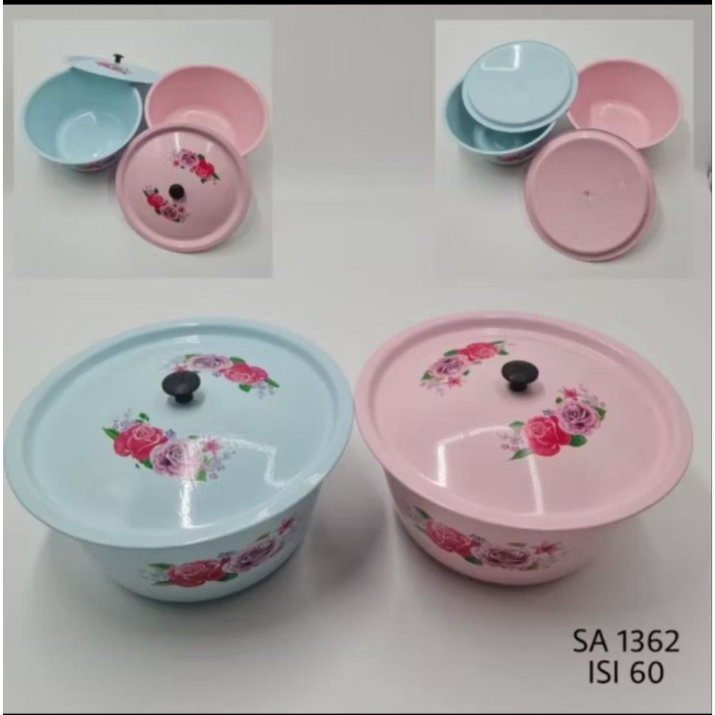 baskom + tutup motif bunga warna 26 cm