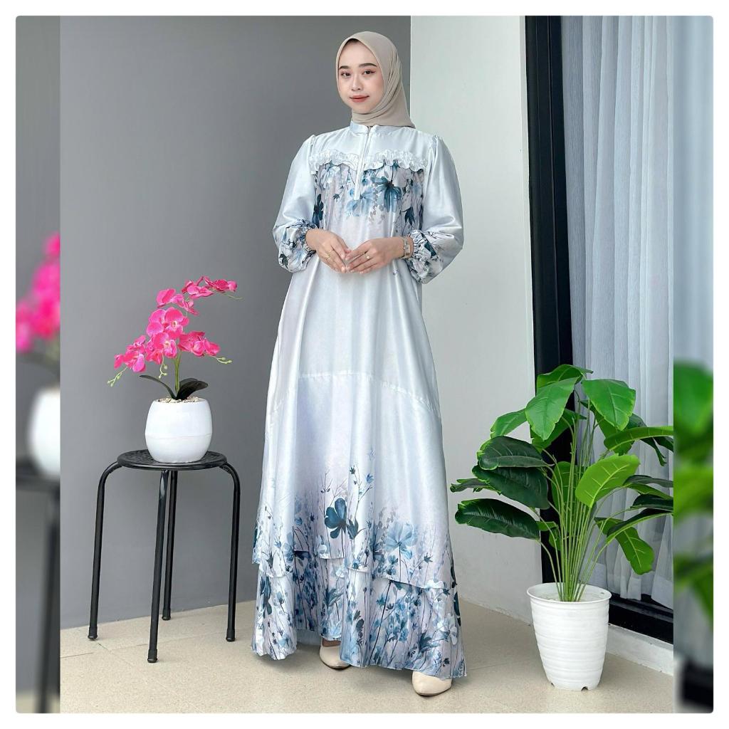 Aleena Dress-Katun Silkania Digital Printing Busana Muslim Wanita Remaja Dewasa By Es-Ha Scarf