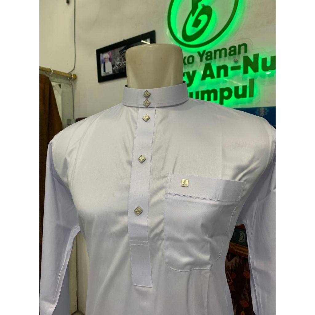 Baju Koko putih lengan panjang semi gamis , Baju Atasan pria muslim, Atasan putih, Koko lengan panja