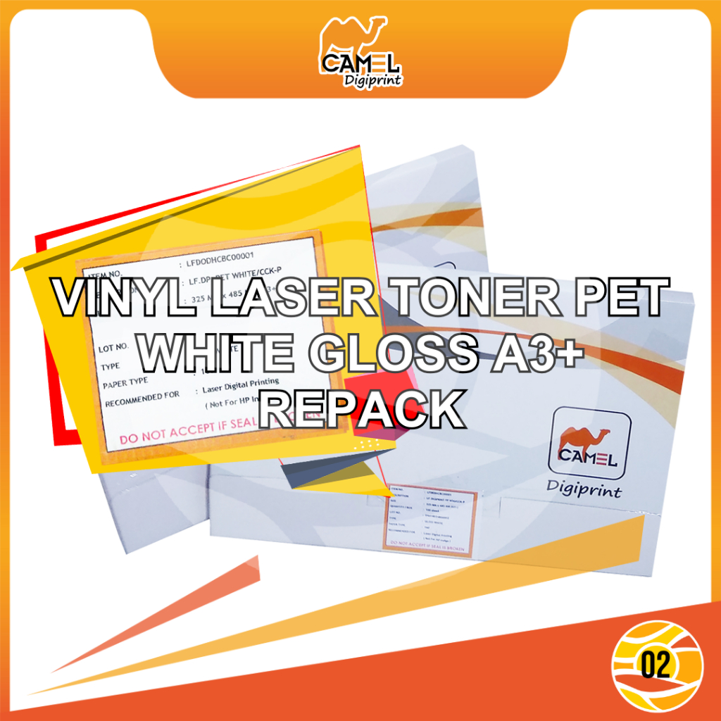 

Camel Digiprint Sticker Vinyl Transparan Clear White Gloss White Matte PP PET Digital Print Laser Toner A3+ Stiker Plastik Anti Air Tidak Mudah Sobek - Repack 25
